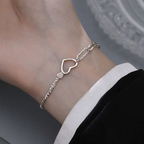 925 Sterling Silver Dainty Heart Chain Link Bracelet - Picture 4 of 8